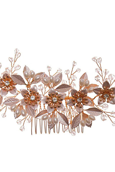 VeeShop Pieptene de par elegant, floricele metalice si frunzulite pictate, pe...