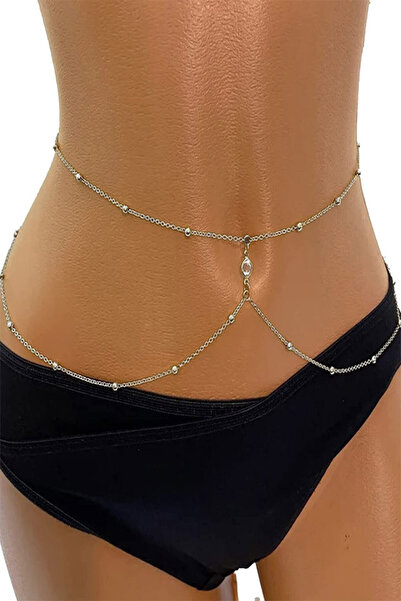 VeeShop Lant de corp pentru talie, doua lantisoare cu bilute metalice, prinse...