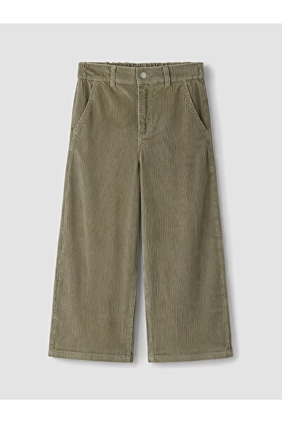 LC Waikiki Green Wide-Legged Girls' Velvet Trousers