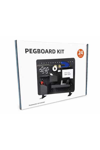 Pegboard Kit Organizator Metalic pentru Birou, 24 Piese, cu Suporturi si Carlige, Negru