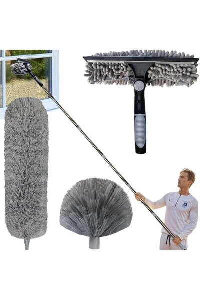 STARSTAR Four-piece set of retractable window cleaner and vacuum cleaner (grey)