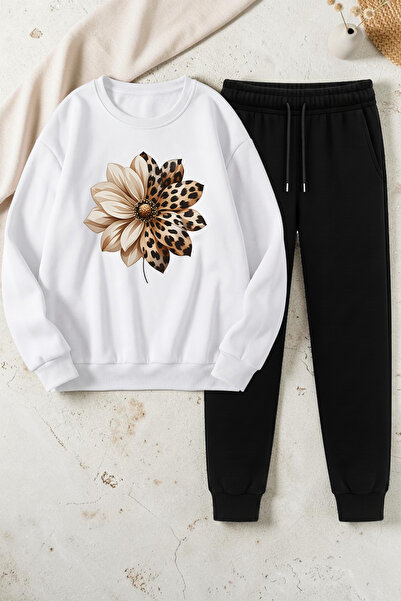 uyguntarz Unisex Leopard Patterned Floral Design Printed Crew Neck Sweatshirt...