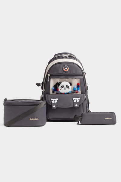 By Hakan 1940 Triple Set Primary School Bag with Pen Holder and Lunch Bag Dar...