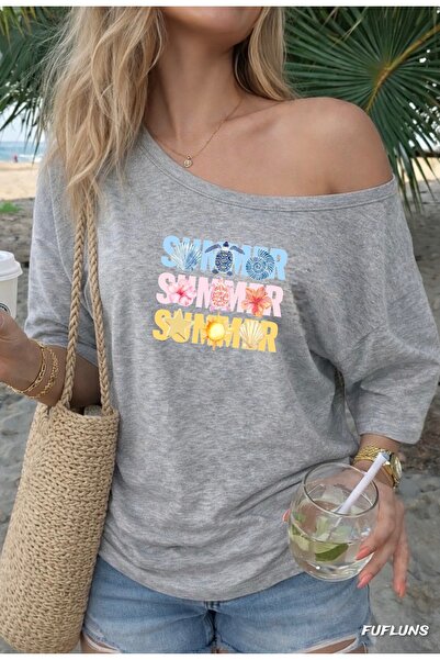 FUFLUNS Colorful Summer Printed Oversized Women's Boat Neck T-Shirt