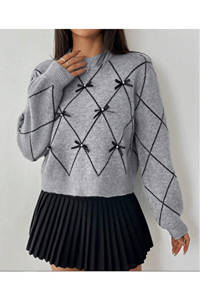 BELLA SİGNORA Ribbon Embroidered Crew Neck Women's Knitwear Sweater