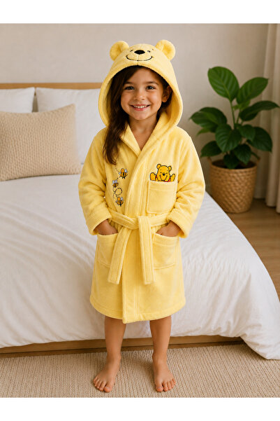İQON Hooded Children's Bathrobe 100% Cotton – Honey Moon Yellow (5-6 Years Old)