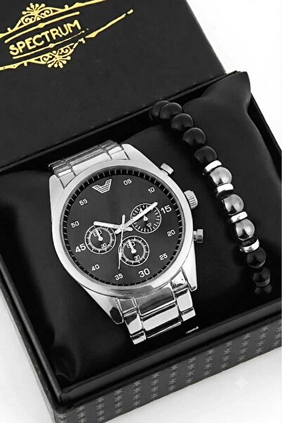 Newera Watch Silver-Black Color Metal Men's Wristwatch with Bracelet and Spec...