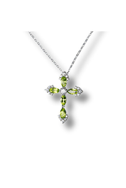 craftmystic Колие от сребро 925 с кръст от натурален перидот и цирконий - Сим...