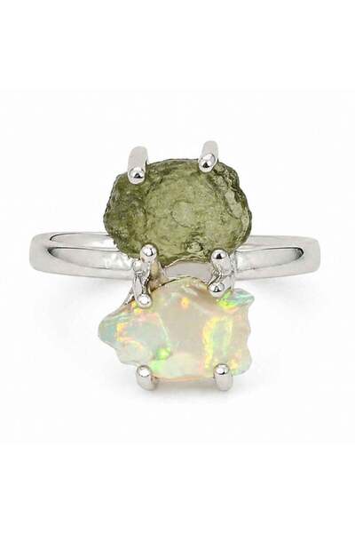 craftmystic Inel argint 925 cu Moldavit si Opal Etiopian - inspiratie si tran...