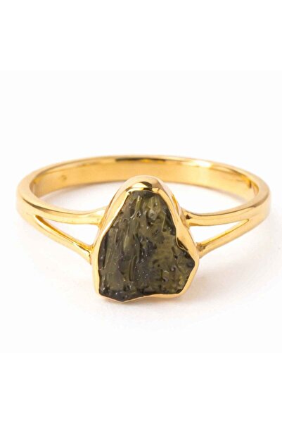 craftmystic Inel cu Moldavit Brut, Argint 925 Placat Aur 18K, M8/56 - Protect...