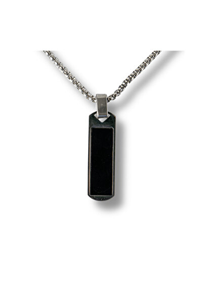 craftmystic Colier din Otel Inoxidabil cu Obsidian - Pandantiv Dreptunghiular...