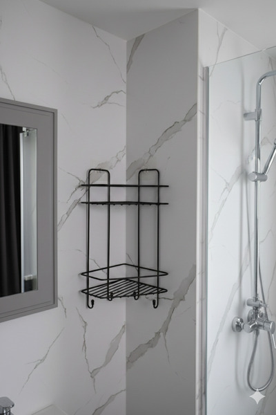DAMLORA Adhesive Black Two-Layer Bathroom Corner Shelf