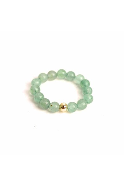craftmystic Elastic ring with golden ball and 4 mm beads made of natural ston...