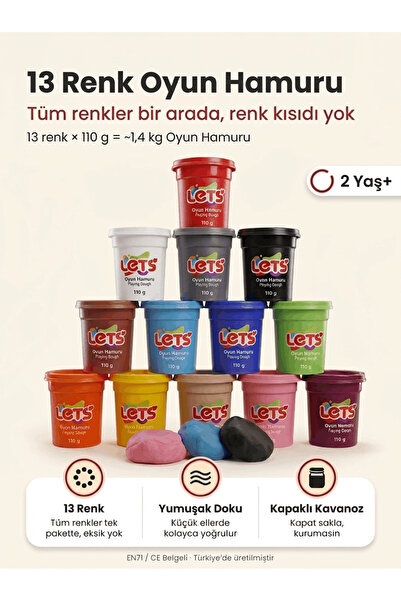 Lets Oyun Hamuru Seti 13 Renk – Tam Renk Koleksiyonu Let's