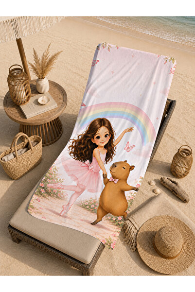Evmila Cute Sailor Bear Yellow Blue Striped Patterned 70X150 Beach Towel - Co...