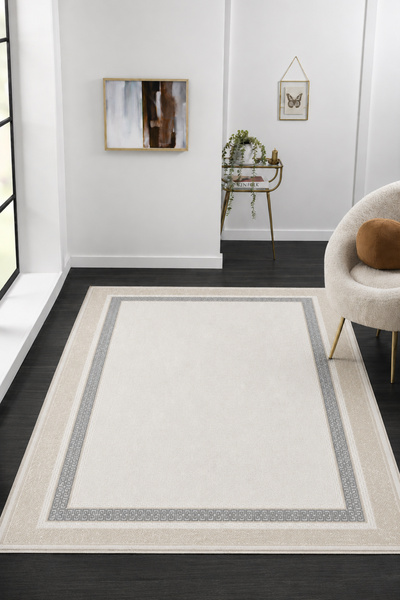 VİTALİHOME Aura Beyaz Gri Salon Oturma Odası Çocuk Odası Yatak Odası Halısı A...