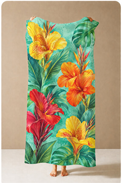 Evmila Tropical Orange Yellow Hibiscus Floral Patterned 70X150 Beach Towel - ...