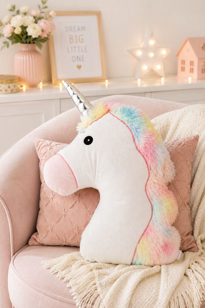 Generic Brand Pernă Decorativă Premium Unicorn Alb cu Coamă Curcubeu, Poliest...