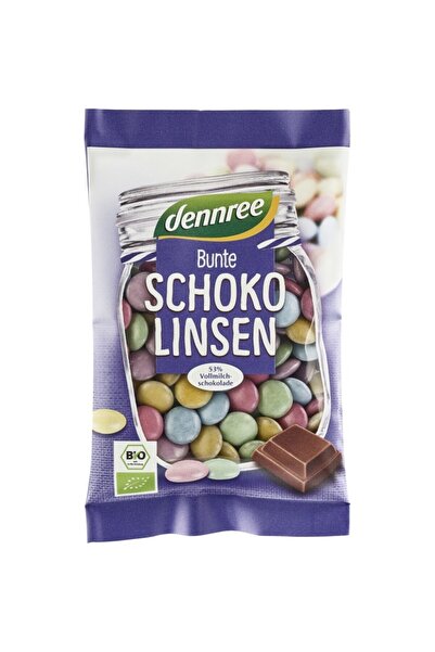 Dennree Bomboane organice colorate ca ciocolata cu lapte, 100g
