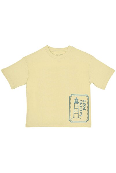 OrganicKid Bon Voyage Erkek Çocuk Bej Oversize T-shirt