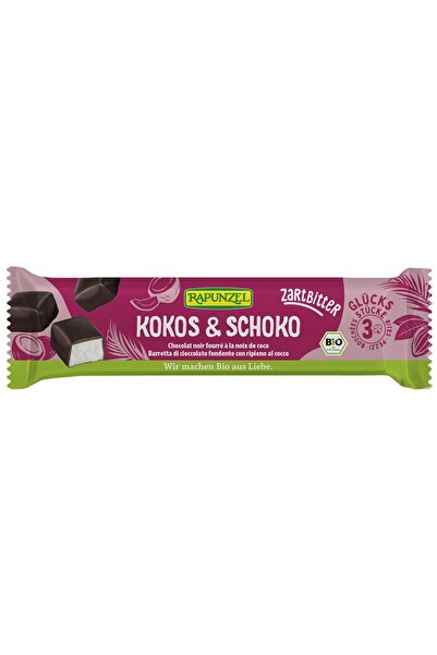 Rapunzel Baton de cocos acoperit cu ciocolată neagră organică, 50g