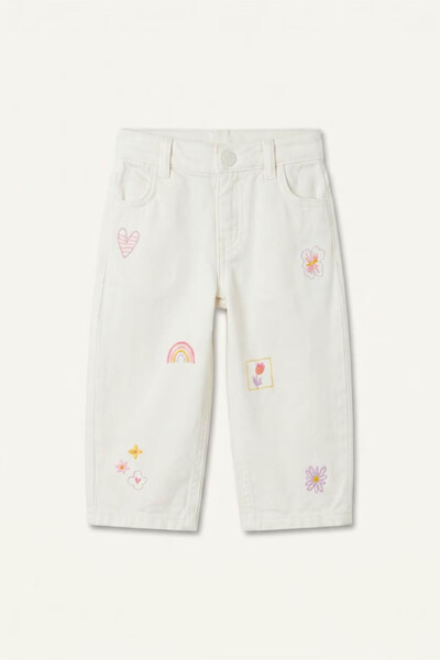 DeFacto Baggy Fit Embroidered White Baby Girl Pants H9302A5/Er105