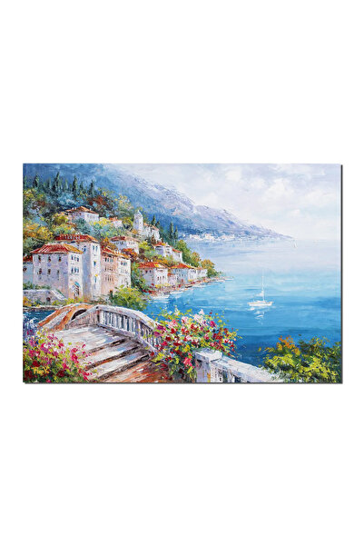 artnova Tablou lacul Como pictat manual, O zi minunata 100x70cm ulei pe panza...