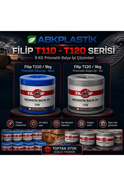 ABK PLASTİK Filip T120 Prizmatik Büyük Balya İpi 9 kg Gri ABKPLASTİK