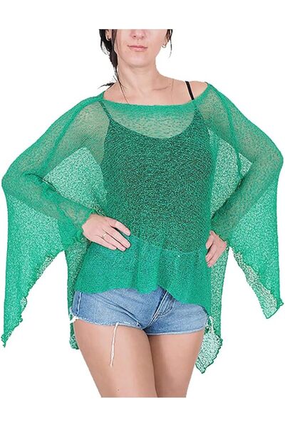 IKATYARN Mimosa Ladies Crochet Poncho Lace Fish Net Batwing Wrap Beach Cover Up