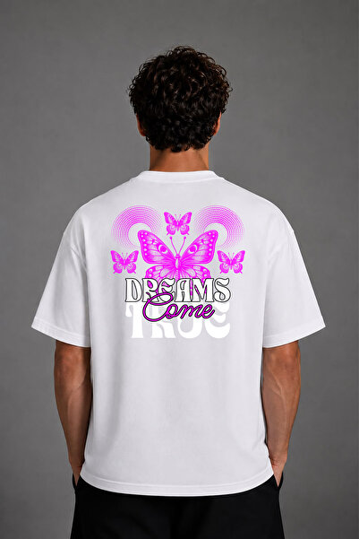 VSRN Tricou supradimensionat alb cu imprimeu pe spate Dream True Design