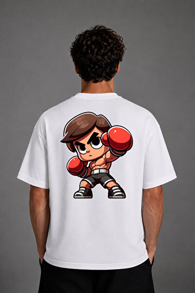 VSRN Anime Boxing Design Back Printed White Oversize t Shirt