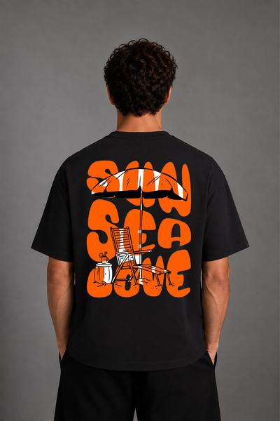 VSRN Μπλουζάκι Sun Sea Tasarım με στάμπα στην πλάτη, μαύρο, oversized