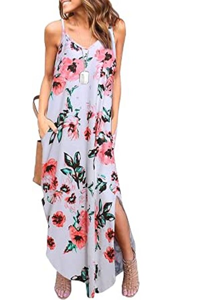 GENERAL HUSKARY Women's Summer Casual Sleeveless V Neck Strappy Split Loose D...