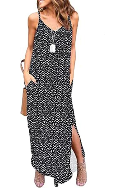 GENERAL HUSKARY Women's Summer Casual Sleeveless V Neck Strappy Split Loose D...