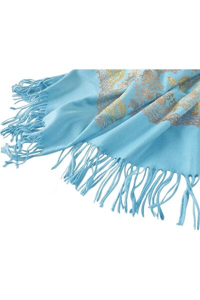 Urban CoCo Women's Embroidered Oversize Tassel Shawl Scarf