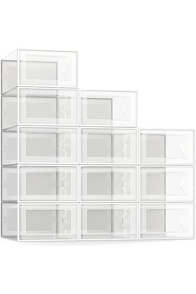 seemple SEE SPRING 12 Pack Shoe Storage Box, Clear Plastic Stackable Shoe Org...