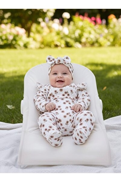 mandalinsbaby Sunflower Patterned Bandana Baby Girl Seasonal Jumpsuit