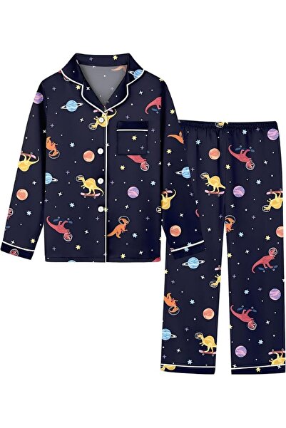 GENERAL Schbbbta Girls Boys Satin Pajamas Set, 2Piece Silk Nightwear Button-D...