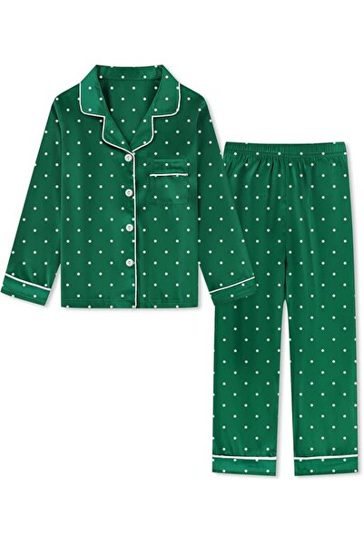 GENERAL Schbbbta Girls Boys Satin Pajamas Set, 2Piece Silk Nightwear Button-D...