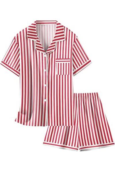 GENERAL Schbbbta Girls Boys Satin Pajamas Set, 2Piece Silk Nightwear Button-D...