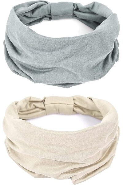 MAKINGTEC 2 Pack Wide Headbands for Women, Boho Knotted Sweat on-Slip Fashion...