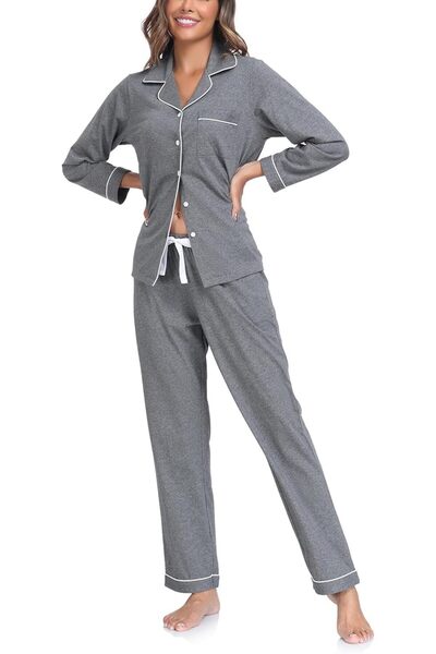 GENERAL COLORFULLEAF Women's 100% Cotton Long Sleeve Pajama Sets Button Down ...