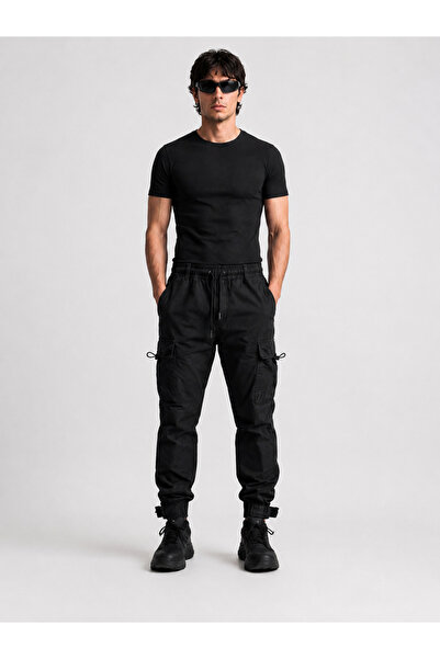 Premium Men's Black Tactical Cargo Pants |   Multi-Pocket Cotton Jogger Pants