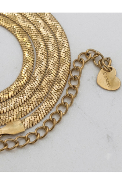 Rua Jewelry Steel Pyramid Texture Chain Necklace 2 mm Gold Color |   Anti-Tar...