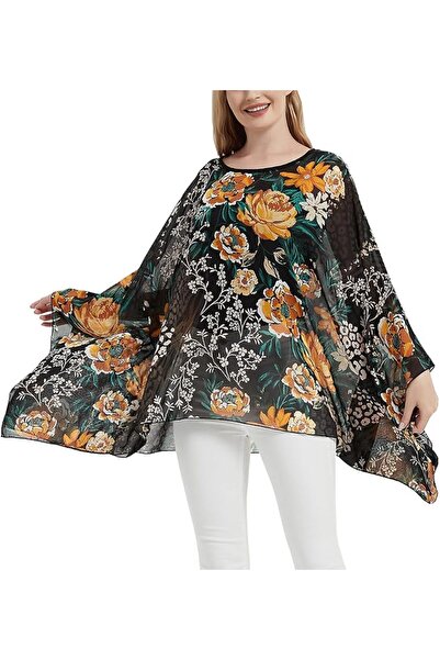 GENERAL Wiiiwish Women's Loose Solid Long Batwing Sheer Chiffon Caftan Wrap P...