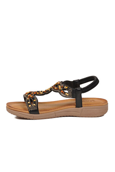 Voyager Women's Black Bohemian Bead Embroidered Ankle Strap Sandals B100 Z
