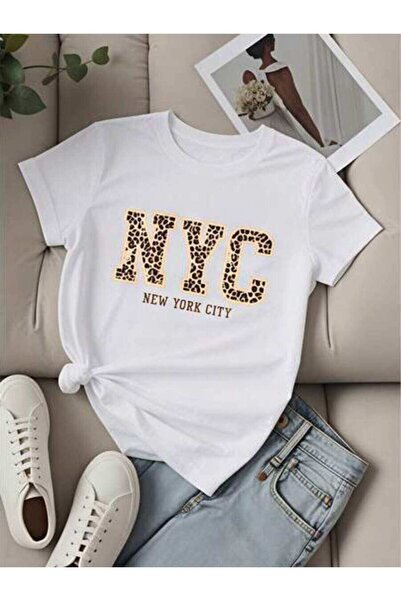 23ERVA Casual Style, Women's T-Shirt, NYC Leopard Print, Everyday Wear, Sprin...