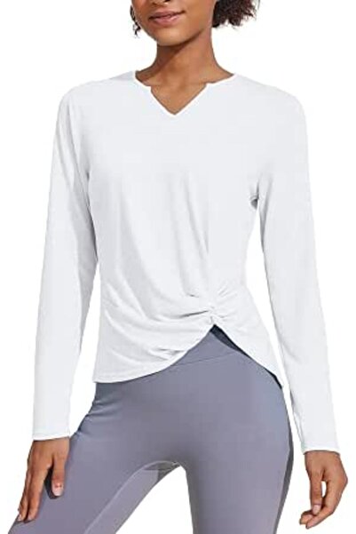 GENERAL PINSPARK Womens Long Sleeve Shirts Workout Tops V Neck Twist Front Hi...