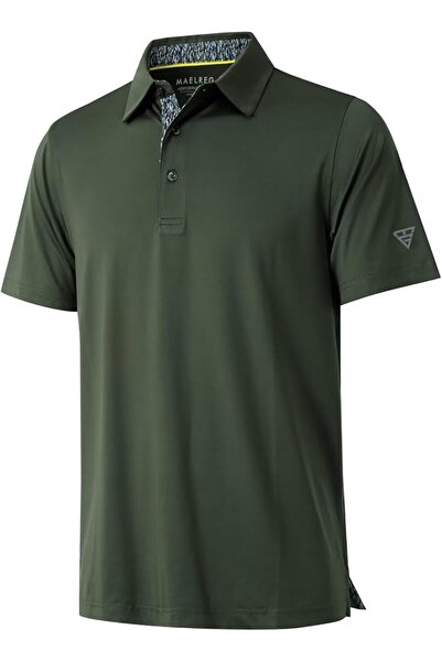 M MAELREG Men's Golf Polo Shirts Short Sleeve Striped Performance Moisture Wi...