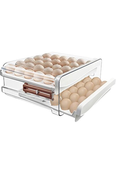 GENERAL 60 Egg Drawer Organizer for Refrigerator,2 Layers Transparent Egg Hol...